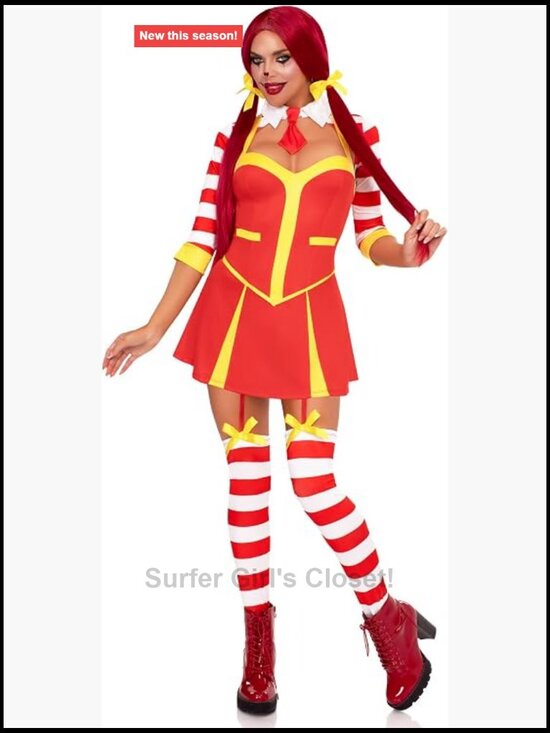 Dresses & Skirts - Sexy Ketchup Clown Costume Garter Dress with Thigh Highs, Collared Shrug & Hair